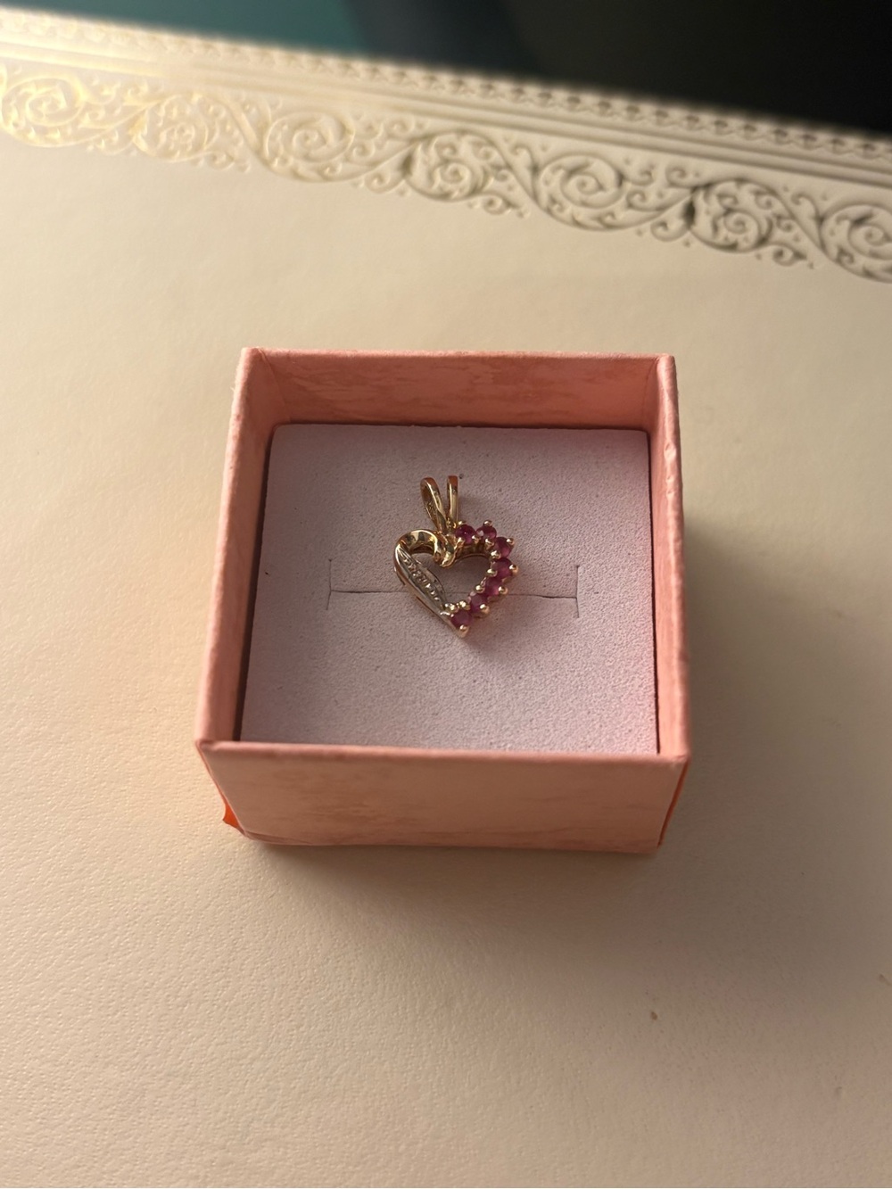 Vintage 10k Gold Heart Pendant with Ruby Accents